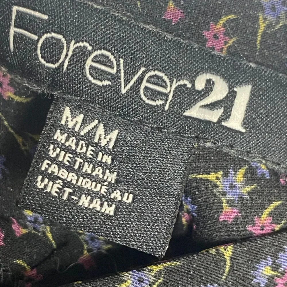 Forever 21 Midi Skirt Women Size Medium Black Multi Floral Print Ankle Lined